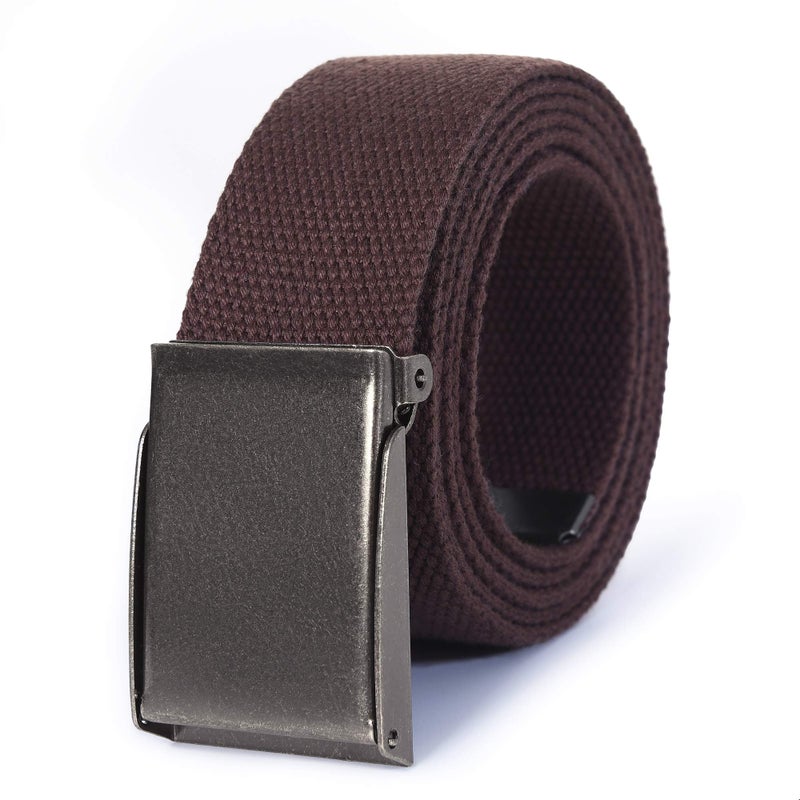 Mile High Life Canvas Web Belt | Cut to Fit Up to 52" | Flip-Top Matte Silver Nickel Buckle (2 Pack Black/Brown) - Image 3